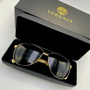 Authentic Versace VE2209 Gold Aviator Sunglasses